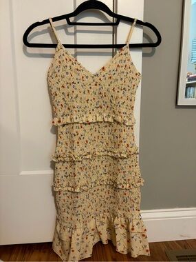 Yellow Floral Smocked Ruffle Sun Dress